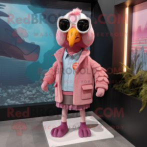 Pink Turkey mascot costume character dressed with a Cardigan and Sunglasses