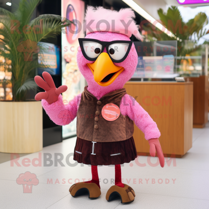 Pink Turkey mascot costume character dressed with a Cardigan and Sunglasses