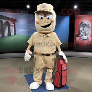 Beige Golf Bag mascot costume character dressed with a Jeans and Suspenders