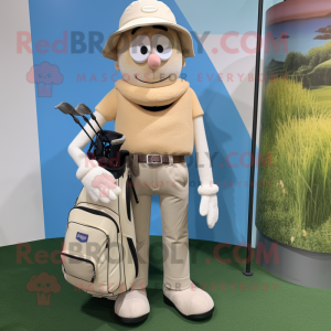 Beige Golf Bag mascot costume character dressed with a Jeans and Suspenders