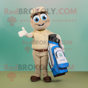 Beige Golf Bag mascot costume character dressed with a Jeans and Suspenders