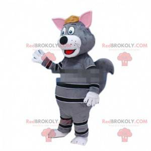 Gray and black cat mascot, colorful cat costume - Redbrokoly.com