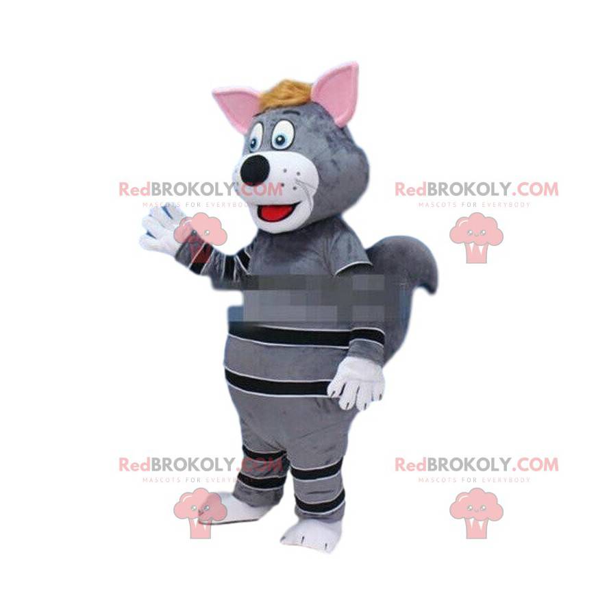 Mascotte gatto grigio e nero, costume da gatto colorato -