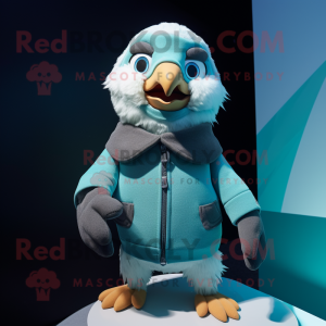 Cyan Falcon mascot costume character dressed with a Cardigan and Beanies