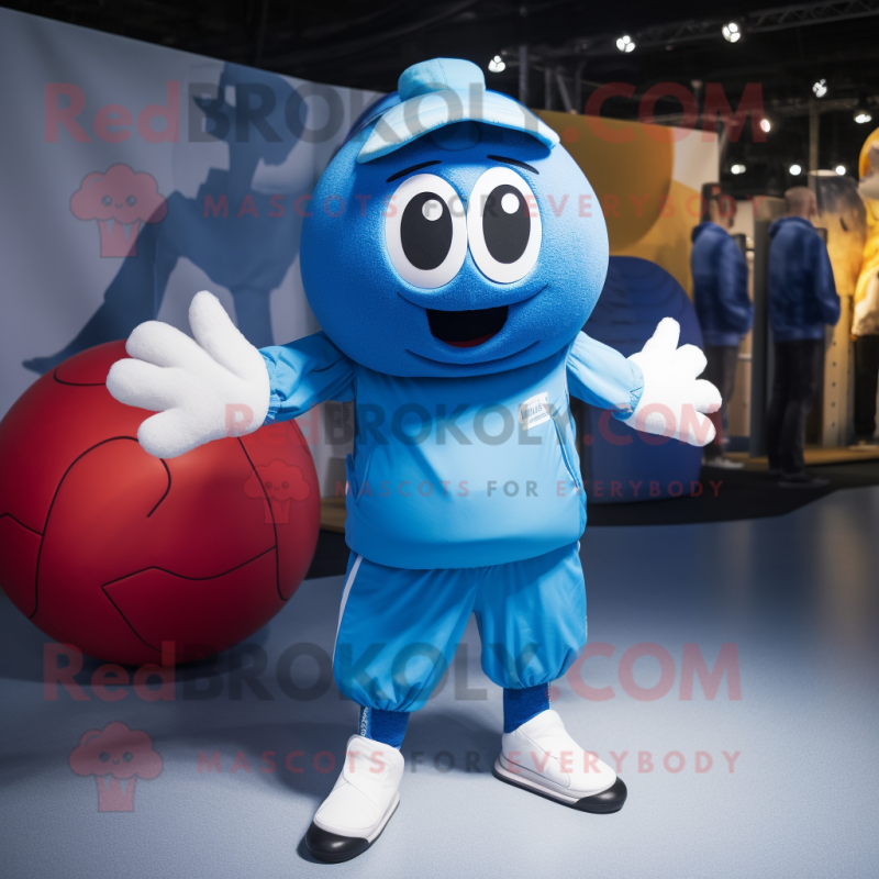 Blue Handball Ball mascot costume character dressed with a Jeggings and Beanies Blue Handball Ball mascot costume character dressed with a Jeggings and Beanies