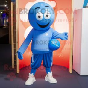 Blue Handball Ball mascot costume character dressed with a Jeggings and Beanies