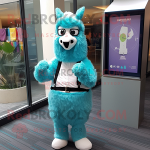 Cyan Lama maskot kostume...