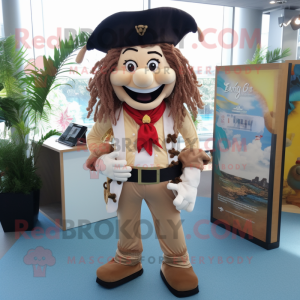 Cream Pirate mascot costume character dressed with a Chinos and Hair clips