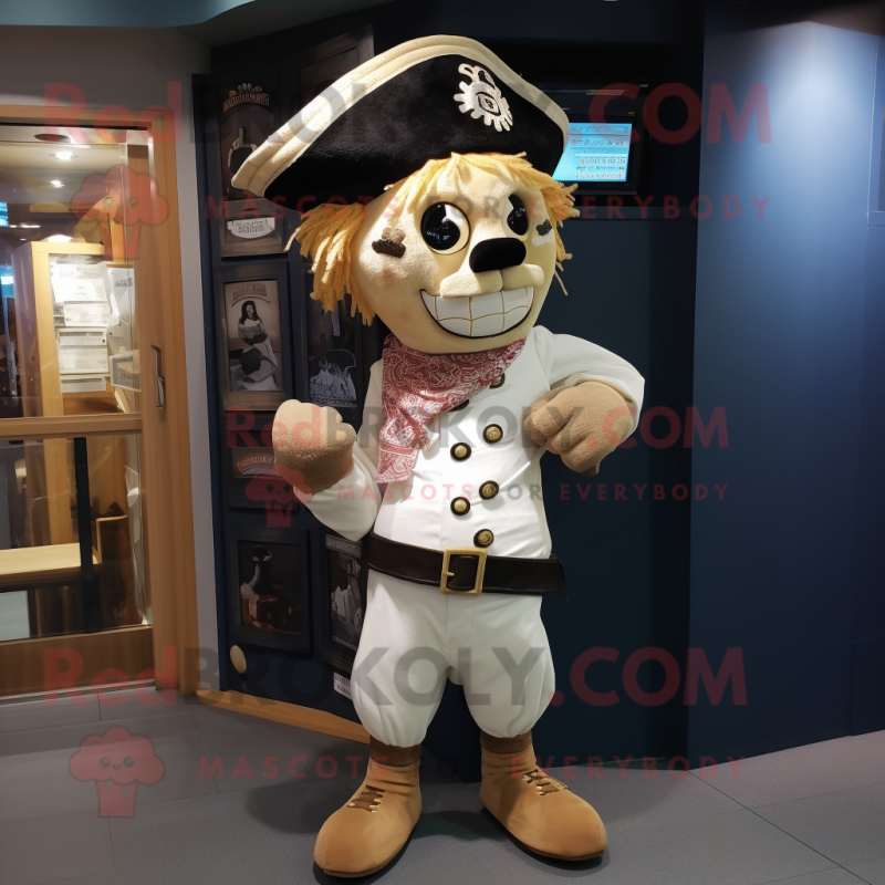 Cream Pirate mascot costume character dressed with a Chinos and Hair clips