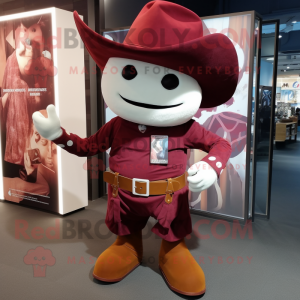 Maroon Cowboy mascot costume character dressed with a Mini Skirt and Pocket squares