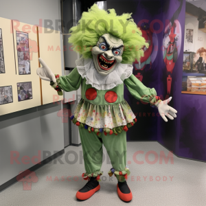 Olive Evil Clown mascot costume character dressed with a Culottes and Foot pads