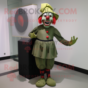 Olive Evil Clown mascot costume character dressed with a Culottes and Foot pads