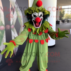 Olive Evil Clown mascot costume character dressed with a Culottes and Foot pads