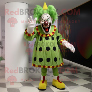 Olive Evil Clown mascot costume character dressed with a Culottes and Foot pads