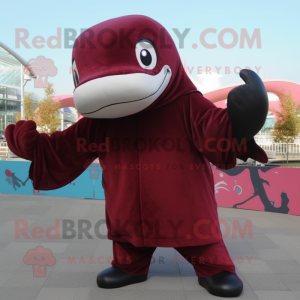 Maroon Killer Whale mascot costume character dressed with a Bermuda Shorts and Scarf clips