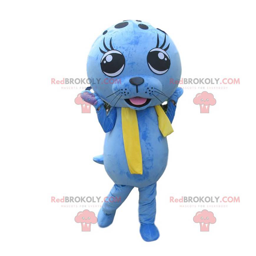 Mascota del león marino azul, traje del león marino, mascota