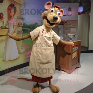 Tan Ratatouille mascot costume character dressed with a Shift Dress and Lapel pins