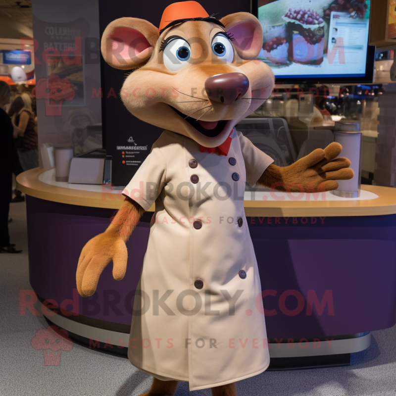 Tan Ratatouille mascot costume character dressed with a Shift Dress and Lapel pins