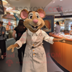 Tan Ratatouille mascot costume character dressed with a Shift Dress and Lapel pins