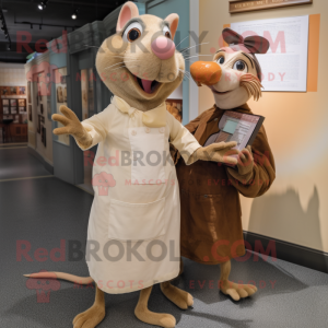 Tan Ratatouille mascot costume character dressed with a Shift Dress and Lapel pins