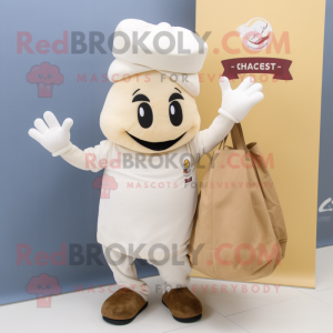 White Croissant mascot costume character dressed with a Chinos and Tote bags