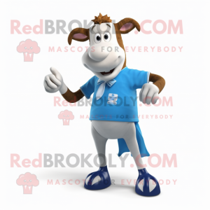 Blue Guernsey Cow mascot costume character dressed with a Running Shorts and Pocket squares