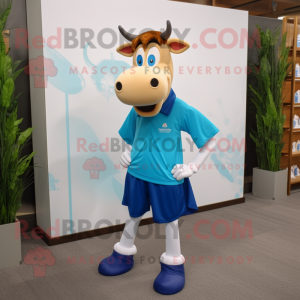 Blue Guernsey Cow maskot...