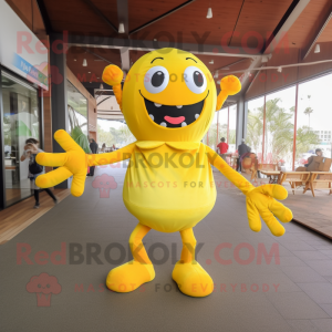 Yellow Crab mascot costume character dressed with a Long Sleeve Tee and Wraps