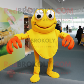 Yellow Crab mascot costume character dressed with a Long Sleeve Tee and Wraps