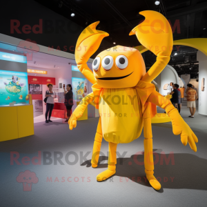 Yellow Crab mascot costume character dressed with a Long Sleeve Tee and Wraps