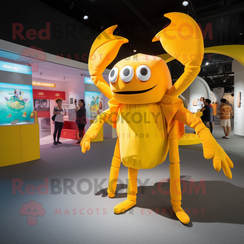 Yellow Crab mascot costume character dressed with a Long Sleeve Tee and Wraps