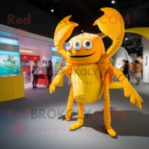 Yellow Crab mascot costume character dressed with a Long Sleeve Tee and Wraps