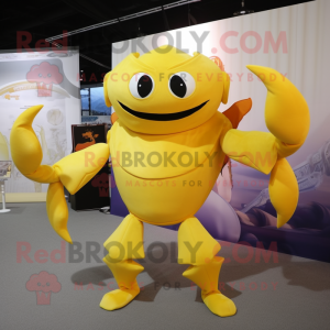 Yellow Crab mascot costume character dressed with a Long Sleeve Tee and Wraps