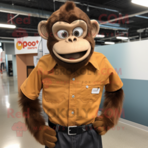 Rust Monkey mascot costume character dressed with a Dress Shirt and Earrings