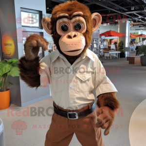 Rust Monkey mascot costume character dressed with a Dress Shirt and Earrings