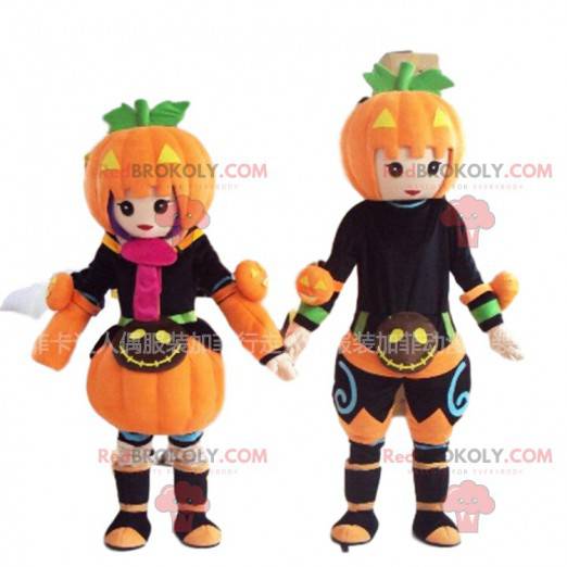 2 mascotte di personaggi di Halloween, costumi di zucca -