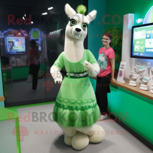 Green Llama mascot costume character dressed with a Mini Skirt and Earrings