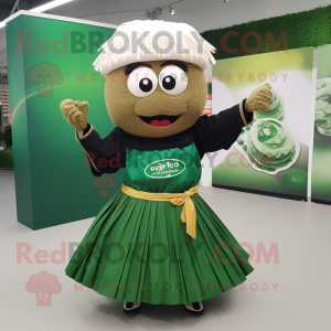 Forest Green Pad Thai mascot costume character dressed with a Circle Skirt and Cummerbunds