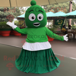 Forest Green Pad Thai mascot costume character dressed with a Circle Skirt and Cummerbunds