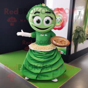 Forest Green Pad Thai mascot costume character dressed with a Circle Skirt and Cummerbunds