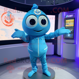 Sky Blue Gyro mascot costume character dressed with a Swimwear and Smartwatches
