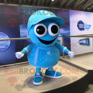 Sky Blue Gyro mascot costume character dressed with a Swimwear and Smartwatches