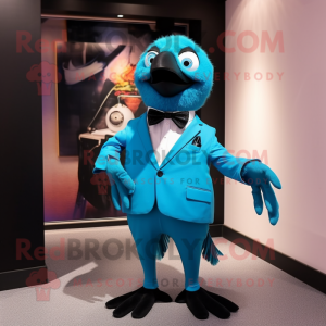 Cyan Crow maskot kostume...