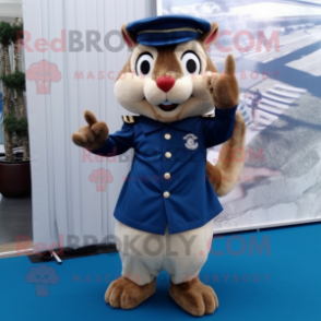 Navy Chipmunk mascot costume character dressed with a Trousers and Hairpins