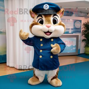 Navy Chipmunk mascot costume character dressed with a Trousers and Hairpins