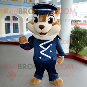 Navy Chipmunk mascot costume character dressed with a Trousers and Hairpins