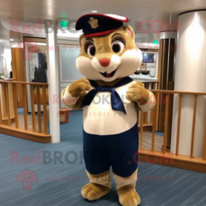 Navy Chipmunk mascot costume character dressed with a Trousers and Hairpins