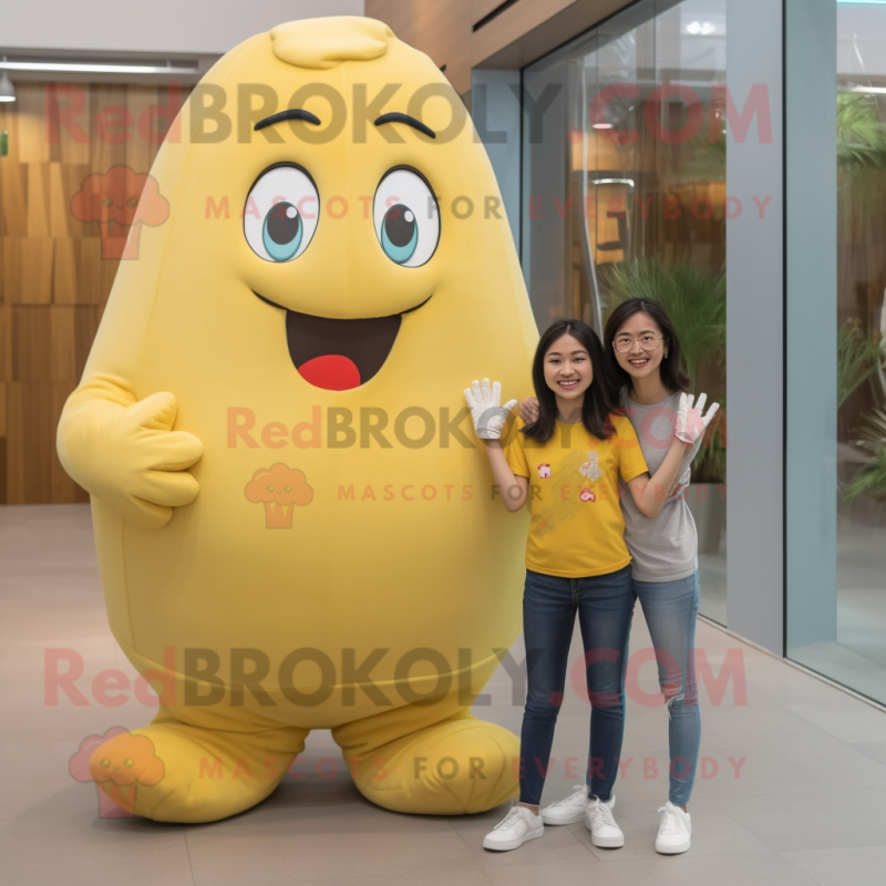 Lemon Yellow Potato mascot costume character dressed with a Mom Jeans and Foot pads Lemon Yellow Potato mascot costume character dressed with a Mom Jeans and Foot pads