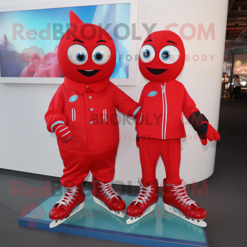Red Pair Of Ice Skates mascot costume character dressed with a Suit and Keychains Red Pair Of Ice Skates mascot costume character dressed with a Suit and Keychains