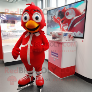 Red Pair Of Ice Skates mascot costume character dressed with a Suit and Keychains